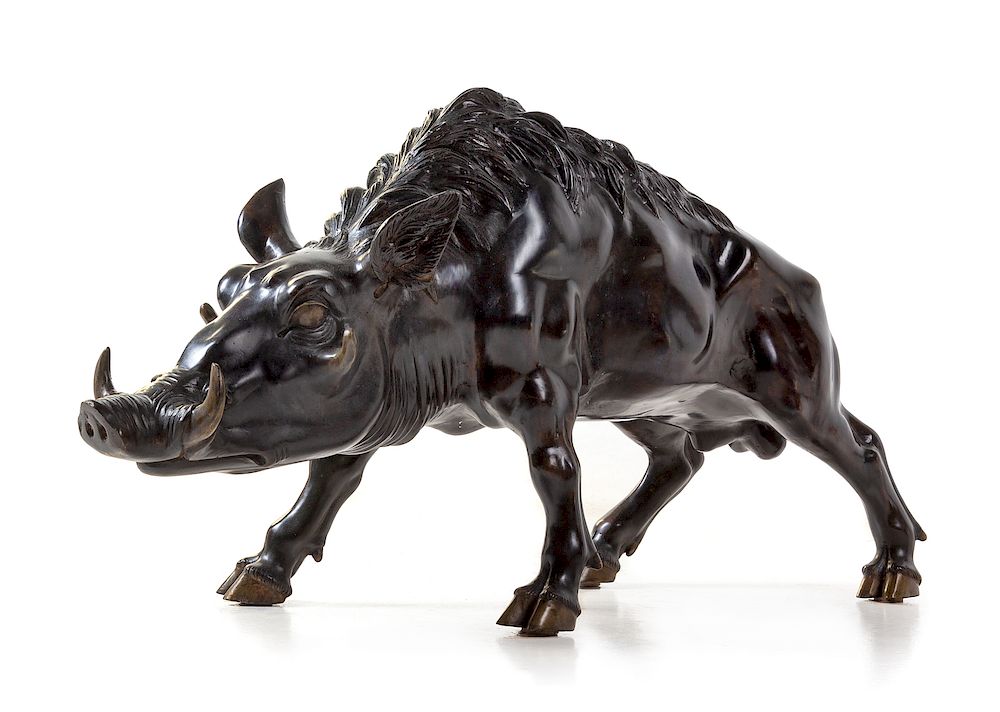 Appraisal: A Continental Bronze Model of a Boar A Continental Bronze