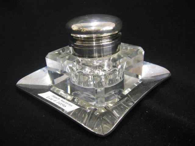 Appraisal: Sterling Silver Cut Glass Inkwell on sterling tray base inkwell