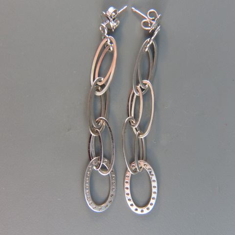 Appraisal: Diamond Earrings fancy dangling oval loops long k white gold