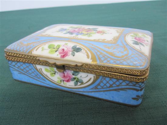 Appraisal: SEVRES DRESSER BOX Blue and gilt with floral panels x