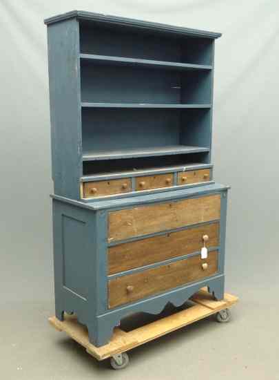 Appraisal: Primitive ''make do'' two part cupboard '' W '' D