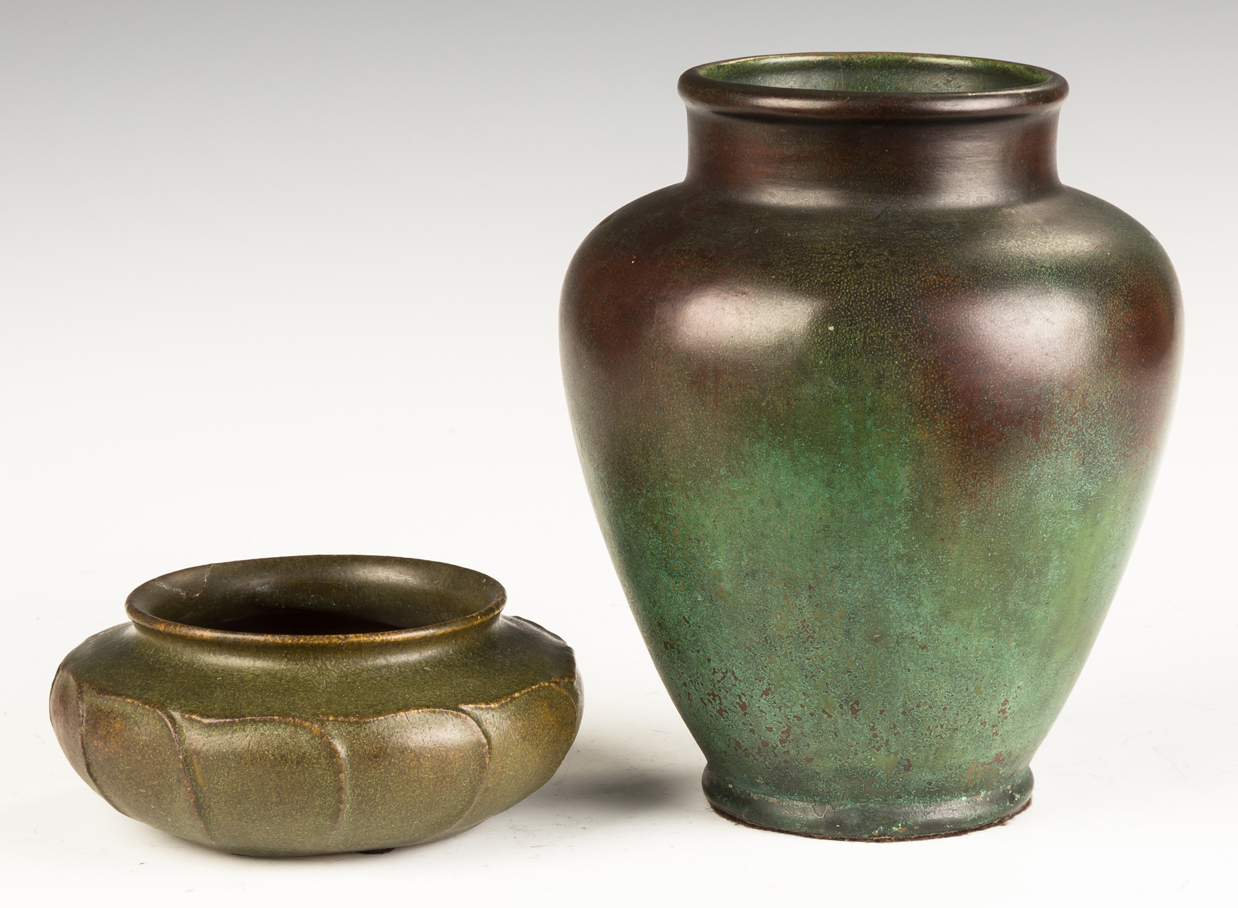 Appraisal: Grueby Bowl with Stylized Leaves Signed Deep green glaze