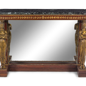 Appraisal: An Empire Style Gilt Bronze Mounted Mahogany and Mirrored Marble-Top