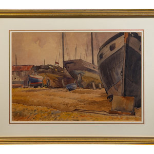 Appraisal: David William Burley English - Whitstable Beach watercolor over pencil