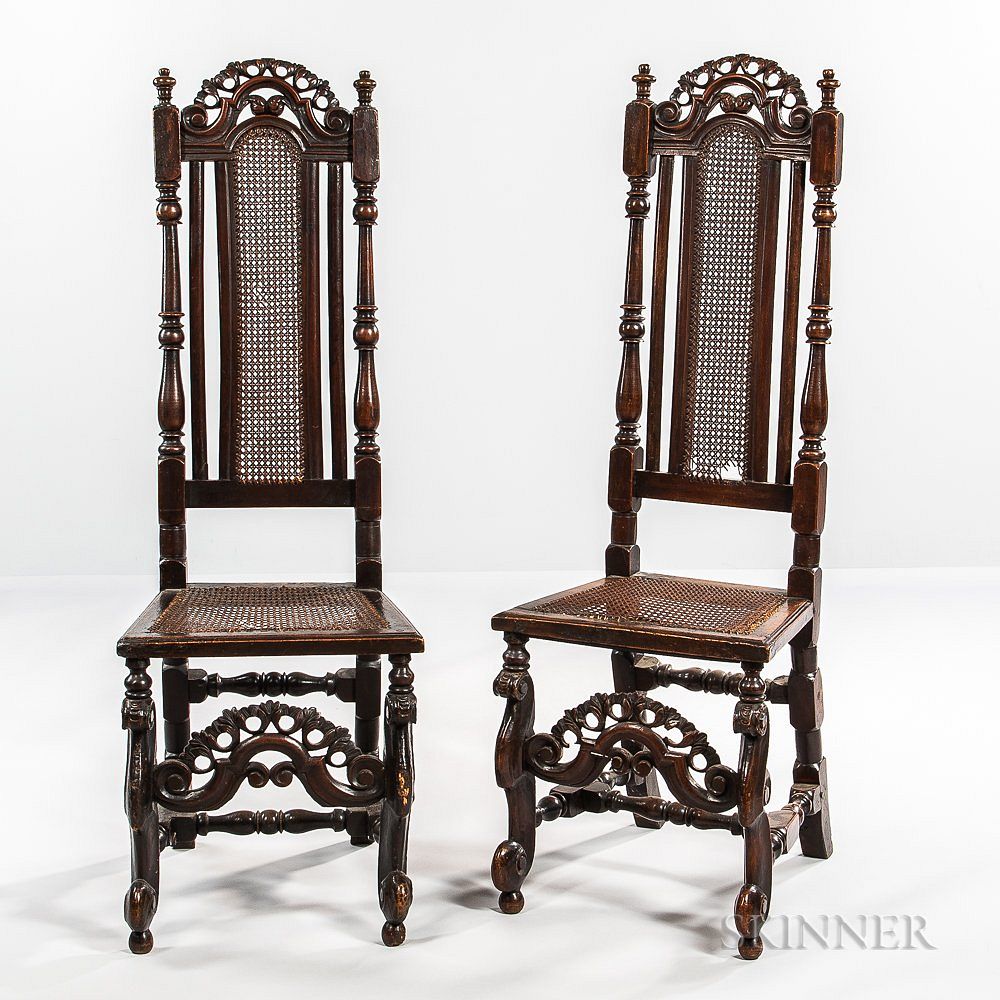 Appraisal: Pair of William and Mary Caned Beech Side Chairs Pair