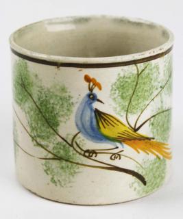 Appraisal: rare early th c spatterware cup with peafowl decoration dia