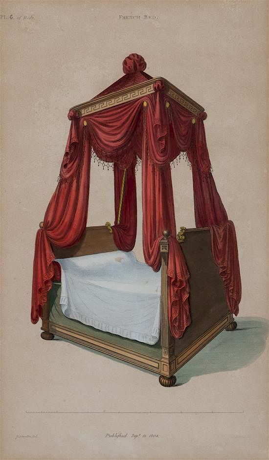 Appraisal: A Set of Four Colored Engravings of Beds A Set