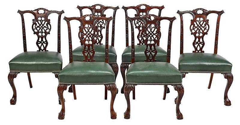 Appraisal: Set of Six Irish Chippendale Style Dining Chairs late th