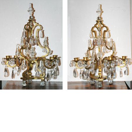 Appraisal: Pair of Transitional Louis XV XVI Style Gilt-Bronze and Cut