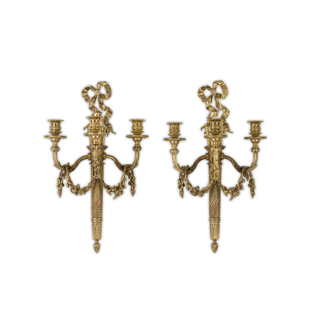 Appraisal: PAIR OF LOUIS XVI STYLE GILT BRONZE WALL APPLIQUES TH