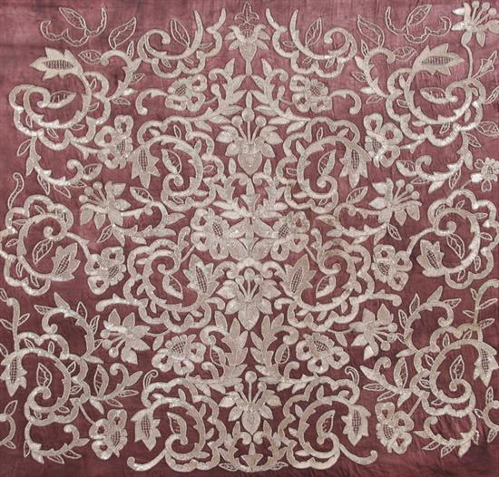 Appraisal: INDIAN EMBELLISHED SILK FABRIC PANEL Worked in an allover scrolling