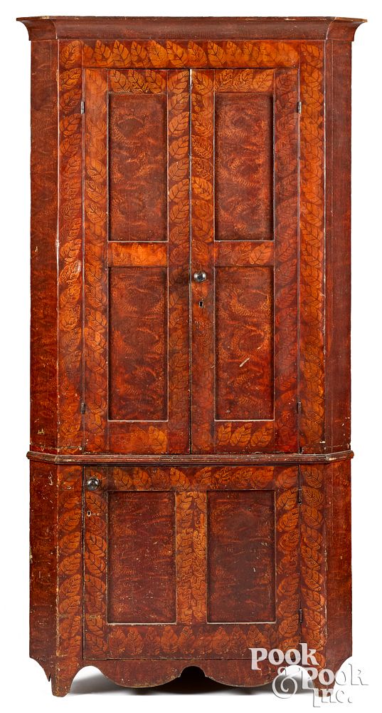 Appraisal: Unusual Pennsylvania painted pine corner cupboard Unusual Pennsylvania painted pine