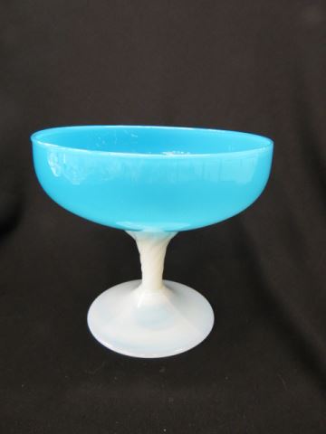 Appraisal: Blue Opaline Art Glass Compote alabaster base excellent