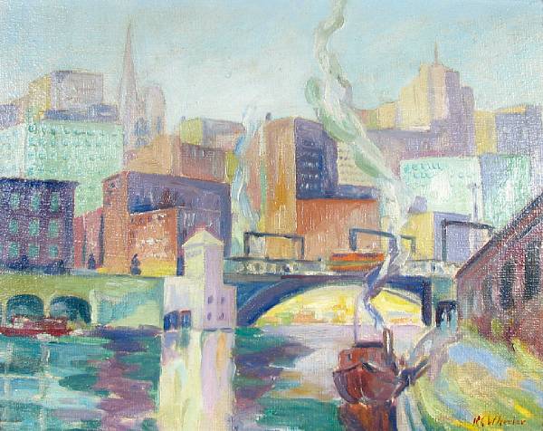 Appraisal: R C Wheeler th century An Urban River Scene signed