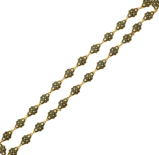 Appraisal: SWISS ENAMEL K GOLD CHAIN CA Twenty-six hollow lozenge shaped