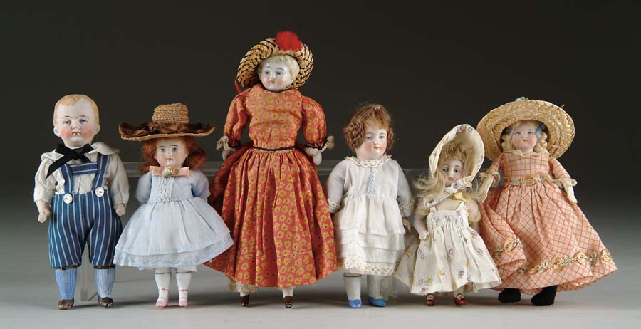 Appraisal: LOT OF SIX BISQUE DOLLS Lot includes blonde china shoulder