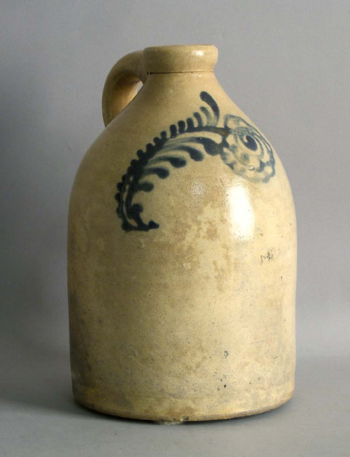 Appraisal: Stoneware crock with cobalt floral decoration th c h