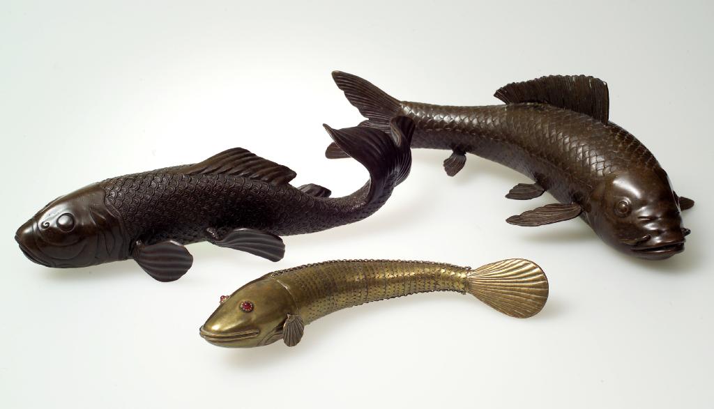 Appraisal: TWO JAPANESE BRONZE MODELS OF CARP with rich brown patina