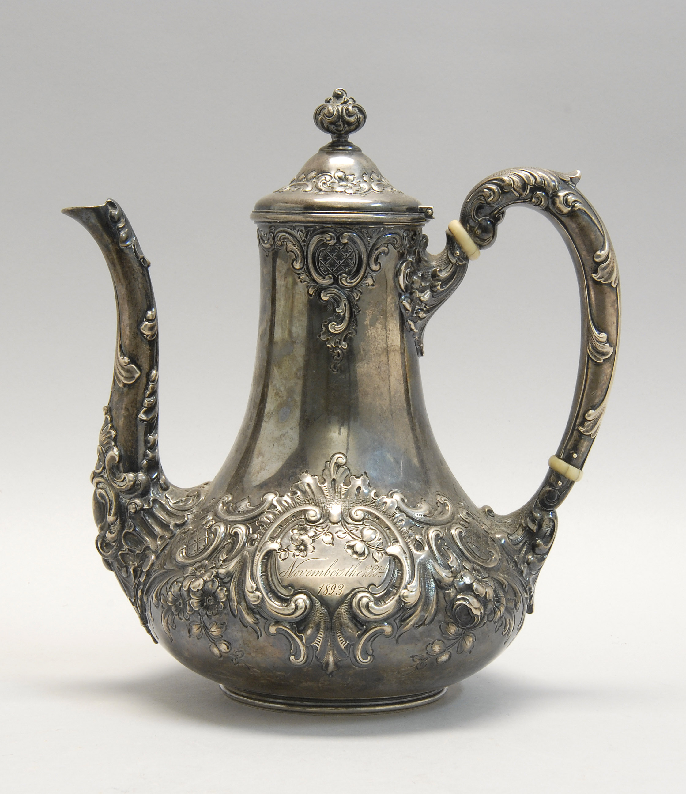 Appraisal: DOMINICK HAFF AMERICAN SILVER COFFEEPOT Late th CenturyIn a repouss