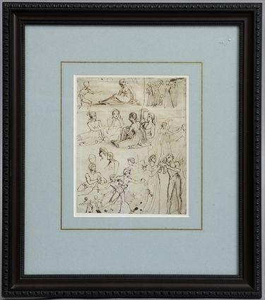 Appraisal: BRITISH SCHOOL EARLY TH C Pen and ink studies laid