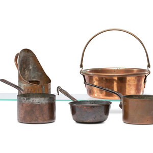 Appraisal: A Group of Copper Kitchen Wares including four copper pots