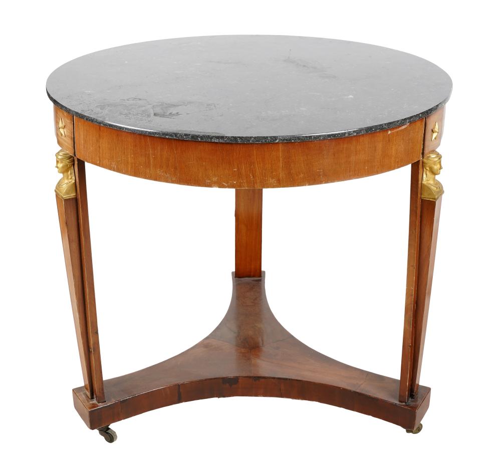 Appraisal: EMPIRE-STYLE CENTER TABLEwith marble top Condition fleabites to marble inches