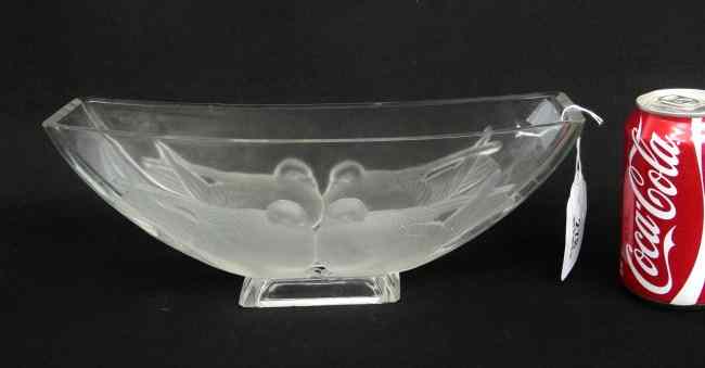 Appraisal: Signed ''Verlys'' clear glass compote with stylized birds '' Length