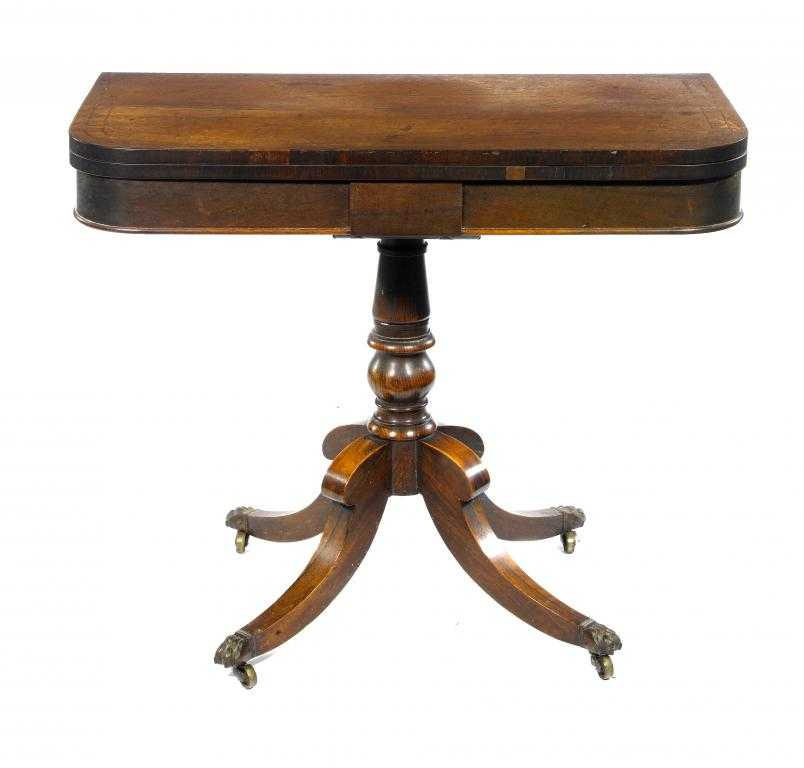 Appraisal: A GEORGE IV ROSEWOOD AND LINE INLAID CARD TABLE with