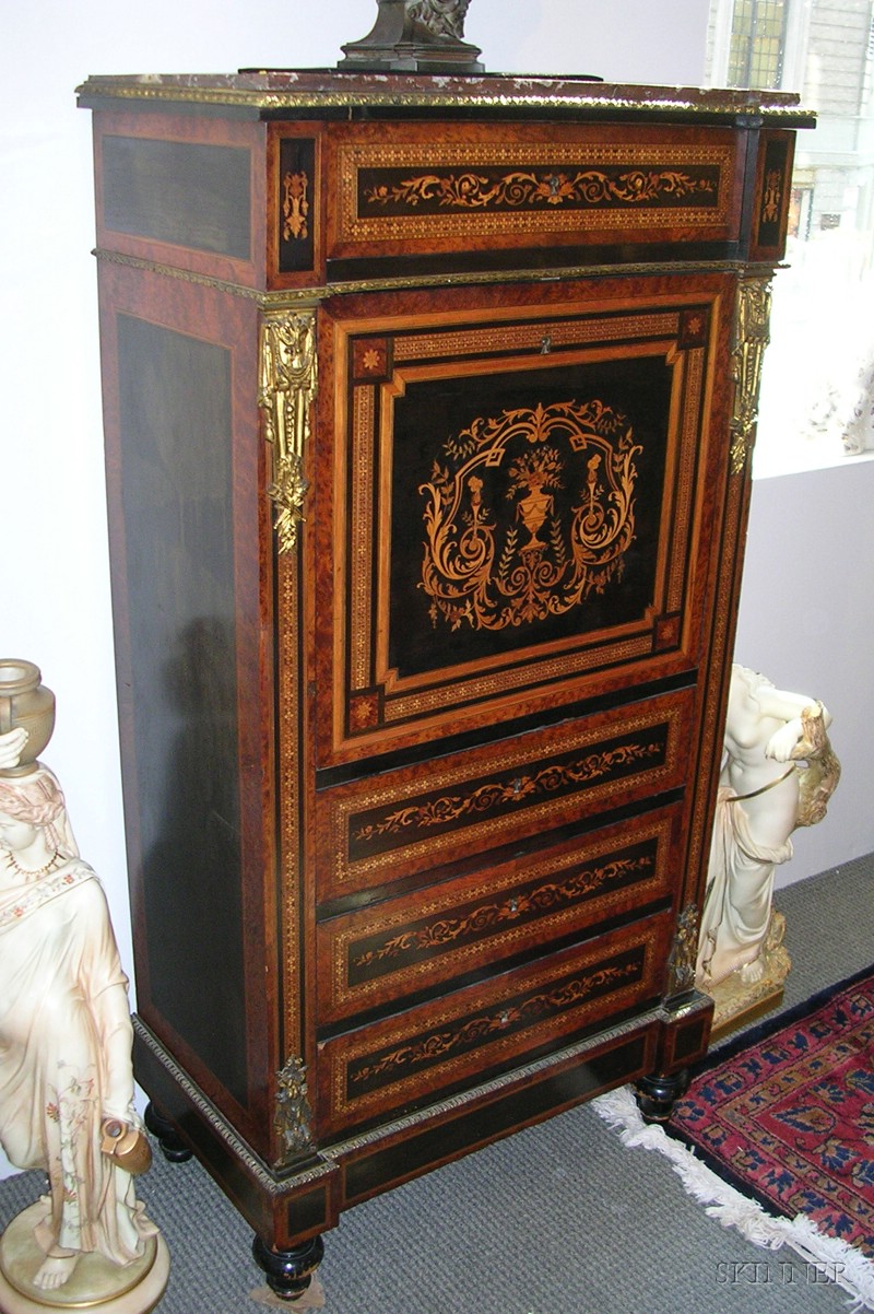 Appraisal: Napoleon III Ormolu-mounted and Fruitwood Marquetry-inlaid and Part-ebonized Secretaire a