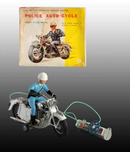 Appraisal: Tin Police Auto Cycle Battery-Operated Toy Description Japanese Working Motorcycle