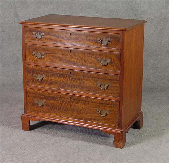 Appraisal: Diminutive Walnut Four-Drawer Chest th Century Four graduated drawers Brass