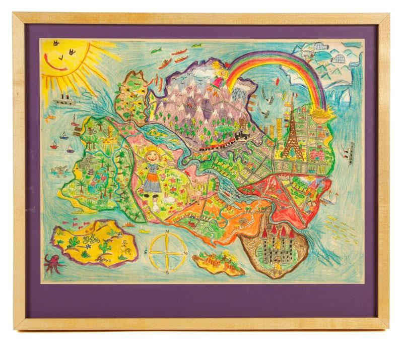 Appraisal: - Huneck Devotion Lithograph and Outsider Art Map Two prints