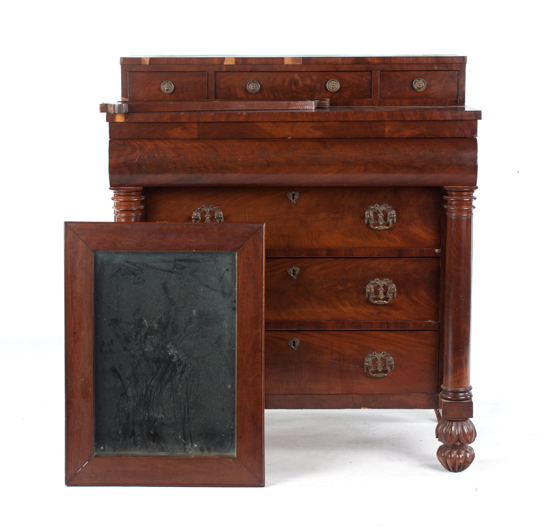 Appraisal: American Classical mahogany dresser circa three-drawer deck top supporting upright