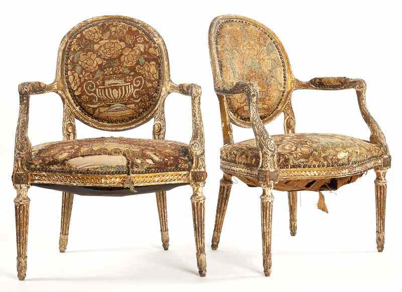 Appraisal: Pair of Louis XVI Painted Fauteuilslate th century oval back