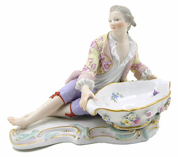 Appraisal: A Meissen porcelain figural sweetmeat dish losses height in