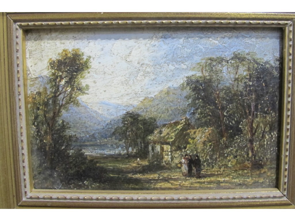 Appraisal: th century oil on panel landscape with flowers by a