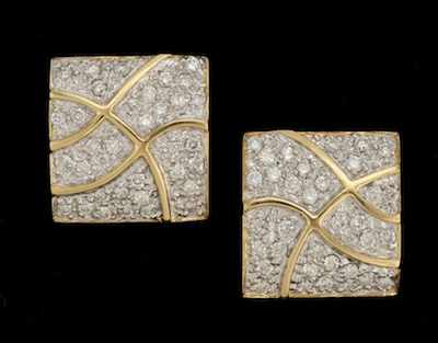 Appraisal: A Pair of Ladies' Diamond Earrings k yellow gold square