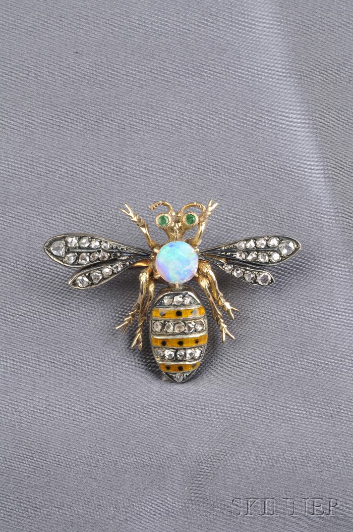 Appraisal: Enamel and Gem-set Bee Brooch the cabochon opal and enamel