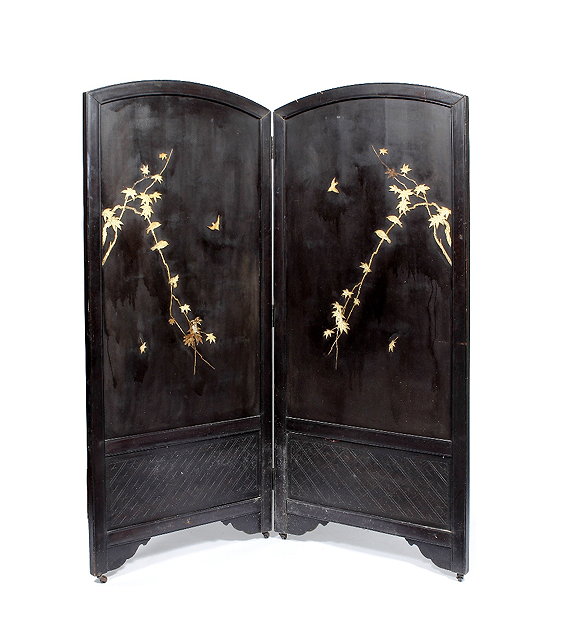 Appraisal: A Japanese lacquer bi fold screen th Centurybone set with