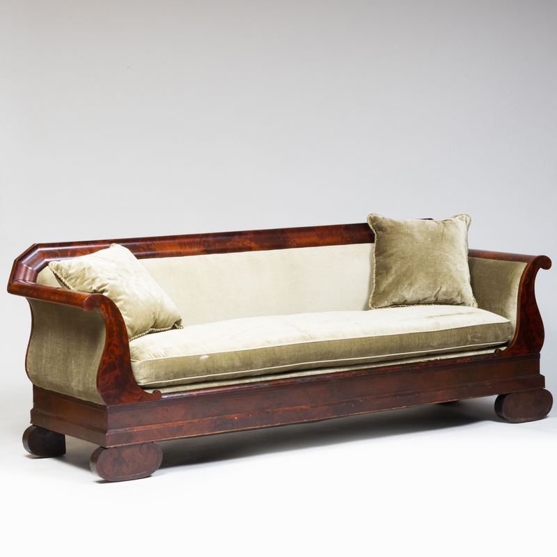 Appraisal: Late Classical Figured Mahogany Sofa x ft in x in