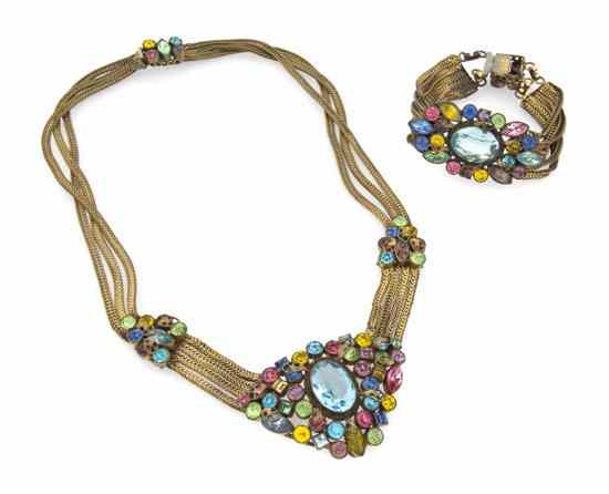 Appraisal: An Art Deco Multicolor Rhinestone Suite s with multicolor rhinestone