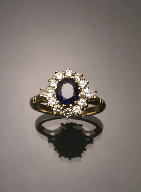 Appraisal: -Karat Yellow-Gold Blue Sapphire and Diamond Dinner Ring Set with