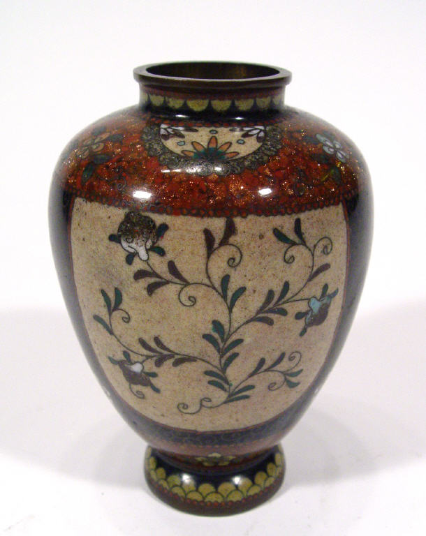 Appraisal: Oriental Cloisonne baluster vase enamelled with flowers and butterflies onto