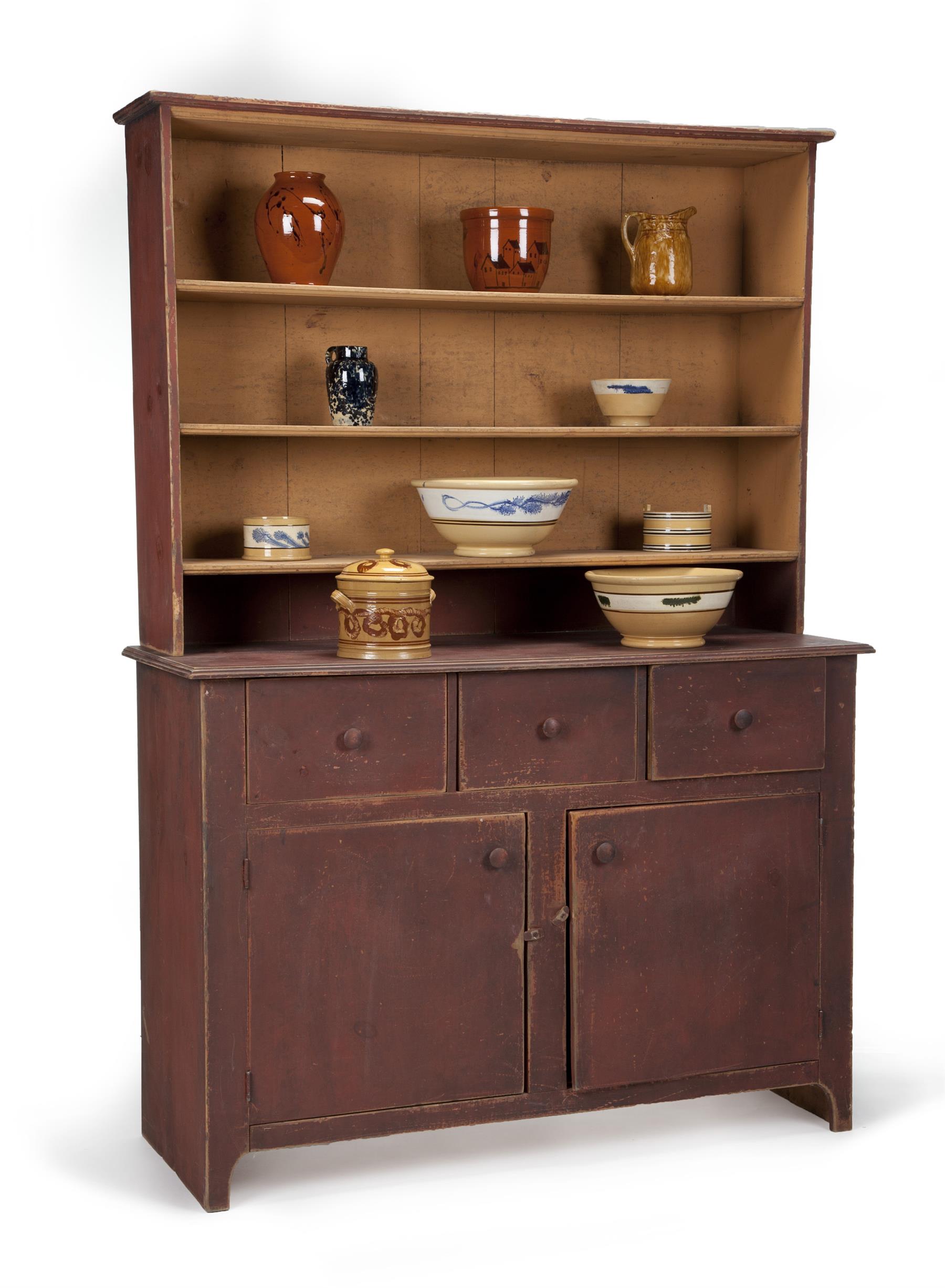 Appraisal: WHIMS COUNTRY TWO-PIECE OPEN STEPBACK CUPBOARD Ohio late th century