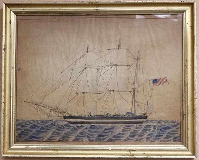 Appraisal: FRAMED MID TH CENTURY WATERCOLOR ON PAPERDEPICTING AN AMERICAN WHALE