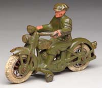 Appraisal: HUBLEY HARLEY DAVIDSON MOTORCYCLE Green early motorcycle with integral rider