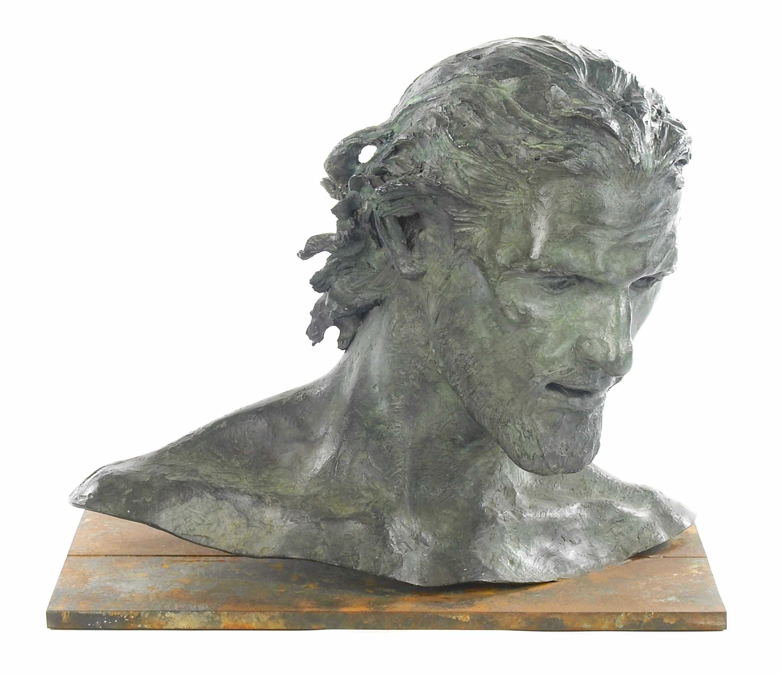 Appraisal: A patinated bronze bust of a man height in cm