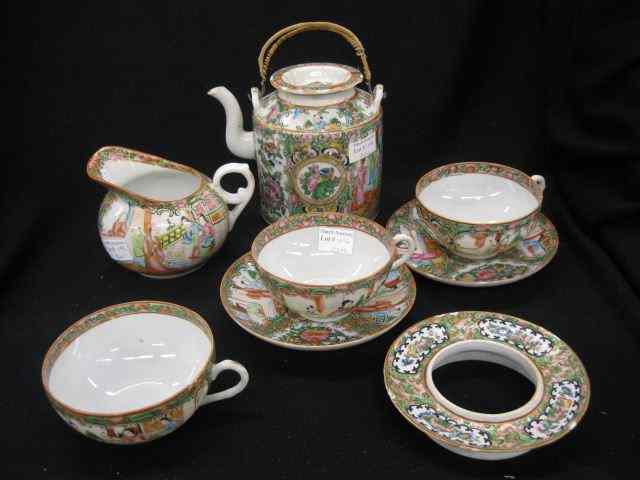 Appraisal: pcs Chinese Rose Medallion Porcelain teapot cups saucers creamer ring