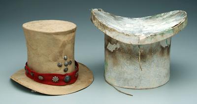 Appraisal: White beaver parade hat applied red felt and silver buttons