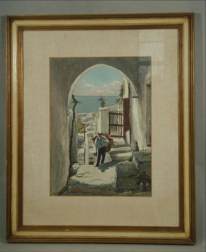 Appraisal: European th c w c Mediterranean Street Scene signed illegibly